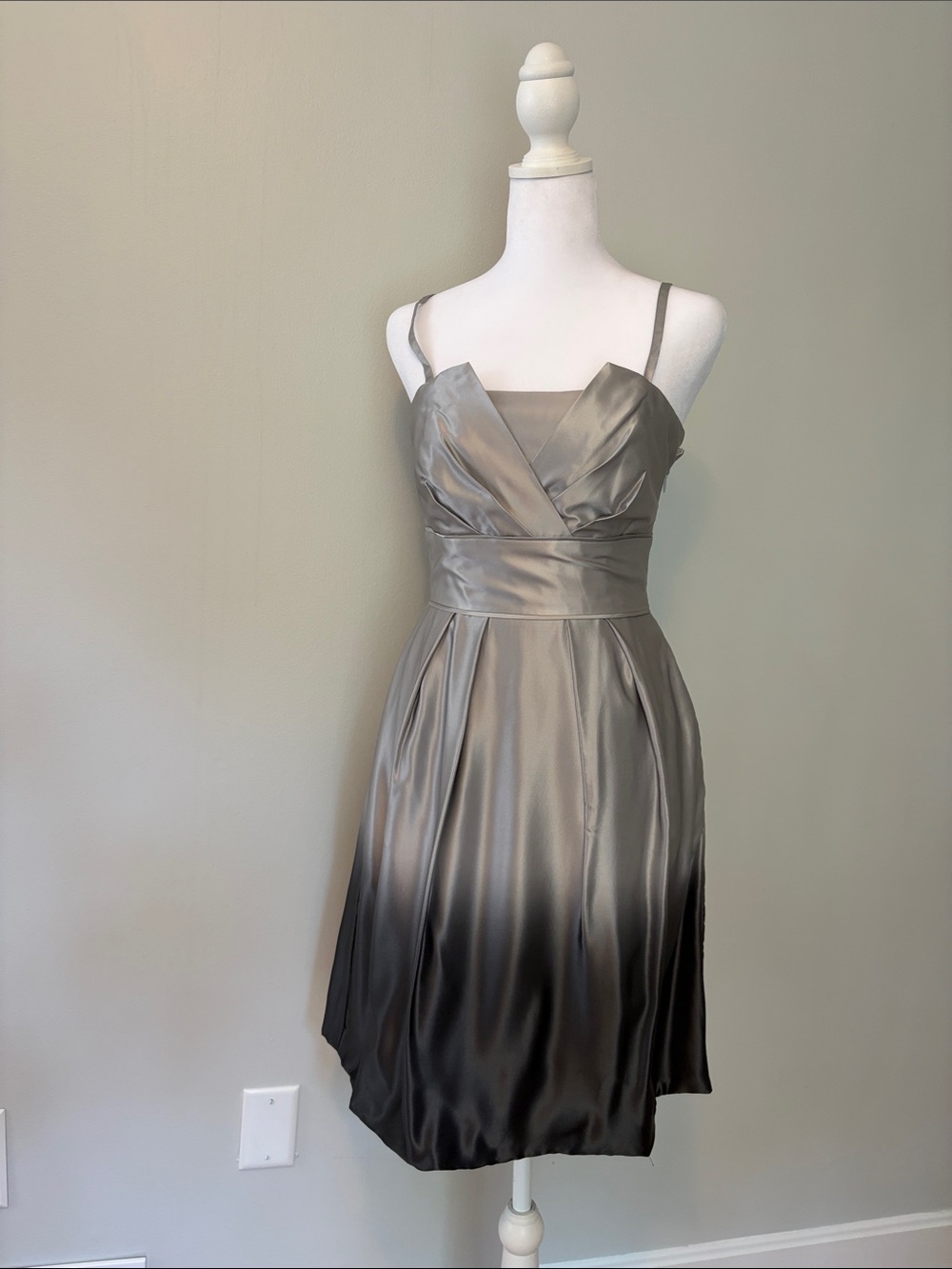 WHBM -  Silk, Silver to Gunmetal Ombre Cocktail Dress with removable straps
